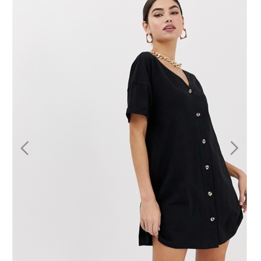 ASOS DESIGN mini black button swing dress